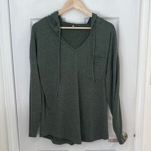 CHICZONE Women V Neck Hoodie Long Sleeve Green Pullover Sz Large